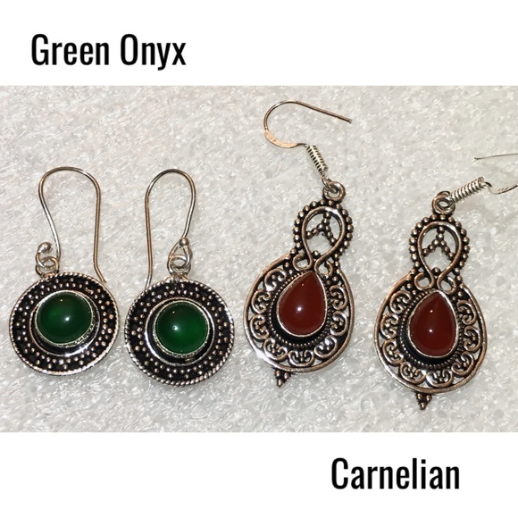 4x Sublime Natural Stone Handmade Antique Earrings - Picture 5 of 6